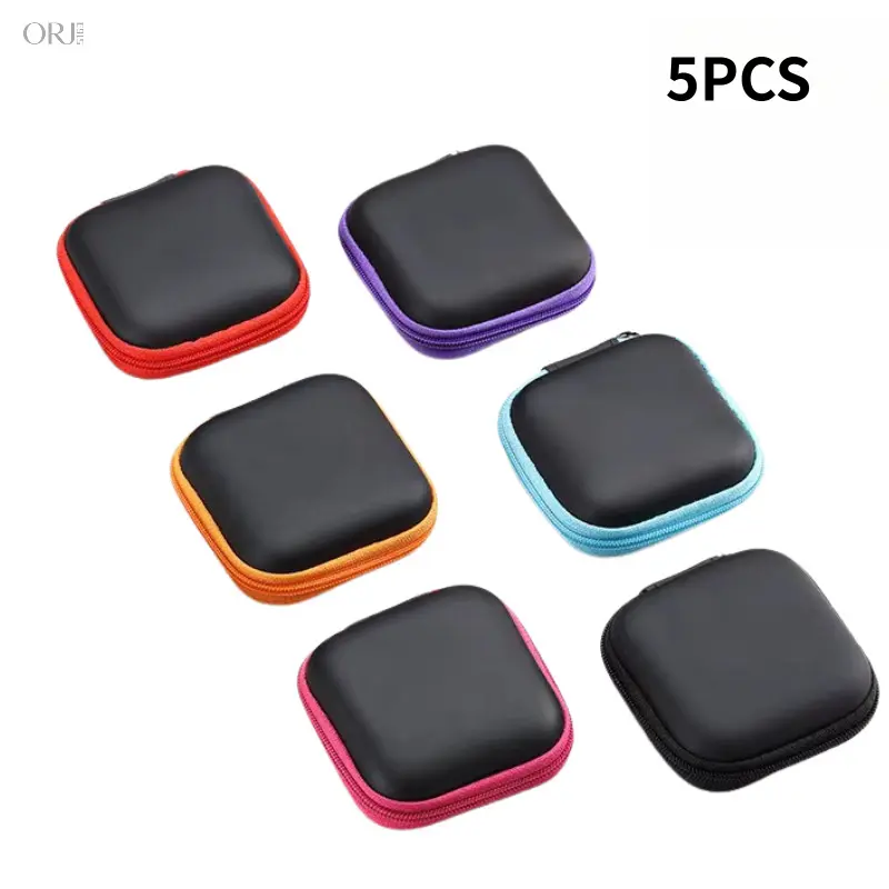 5 PCS Square Zipper EVA Earbud Storage Case, Portable Hard Organizer Bag for Earphones, Data Cables & Chargers,Red,Personalized,Boyfriend,Keychain,dad,father,,couple,,purse,picture,reel,necklace,,love,gym,plush,bunny,Christmas,Tre,fidget,spinner,keychains