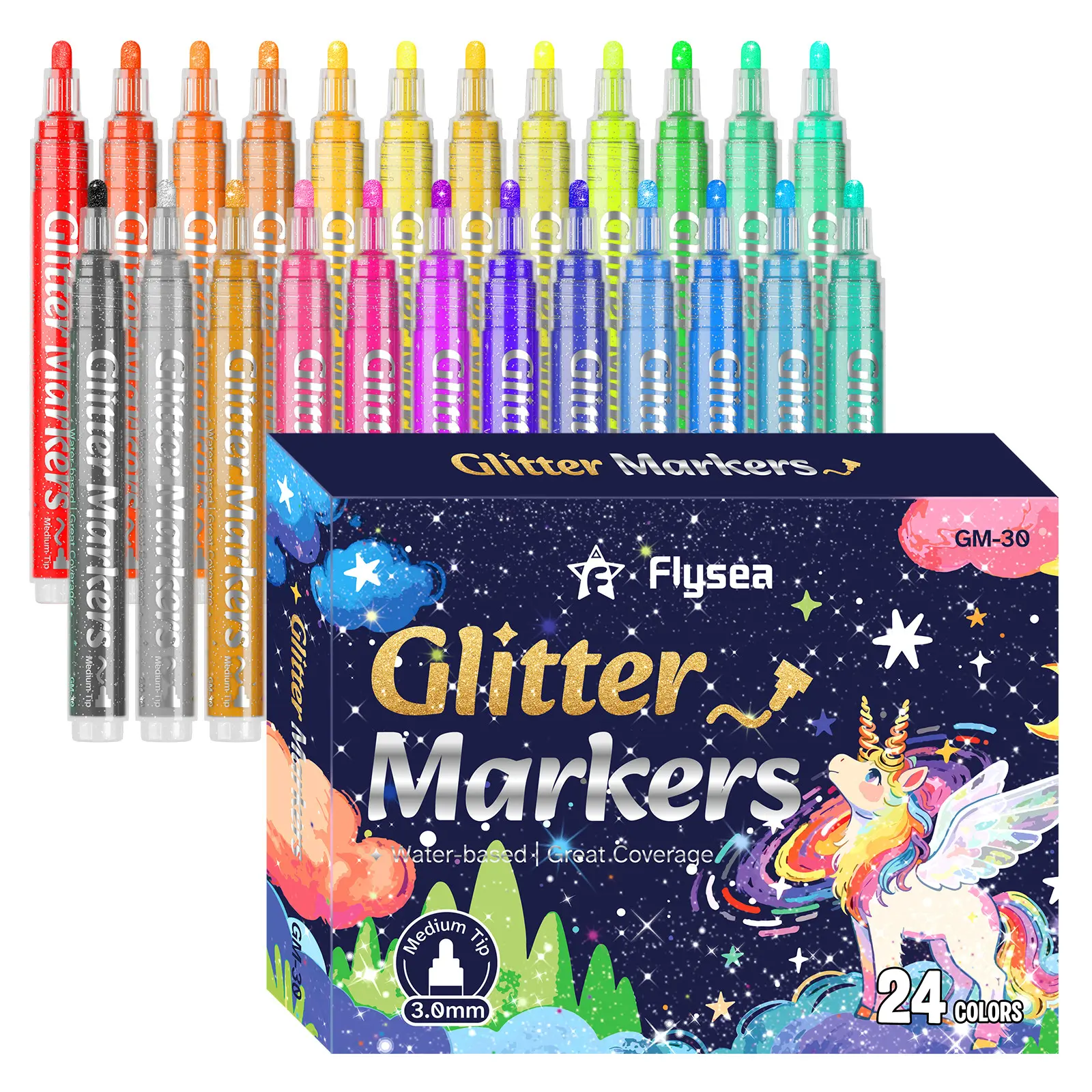 12/24 Color Acrylic Glitter Markers, Water-Based Sparkle Pens for DIY Art, Ideal for Sketchbooks and Holiday Crafts, Versatile School Supplies