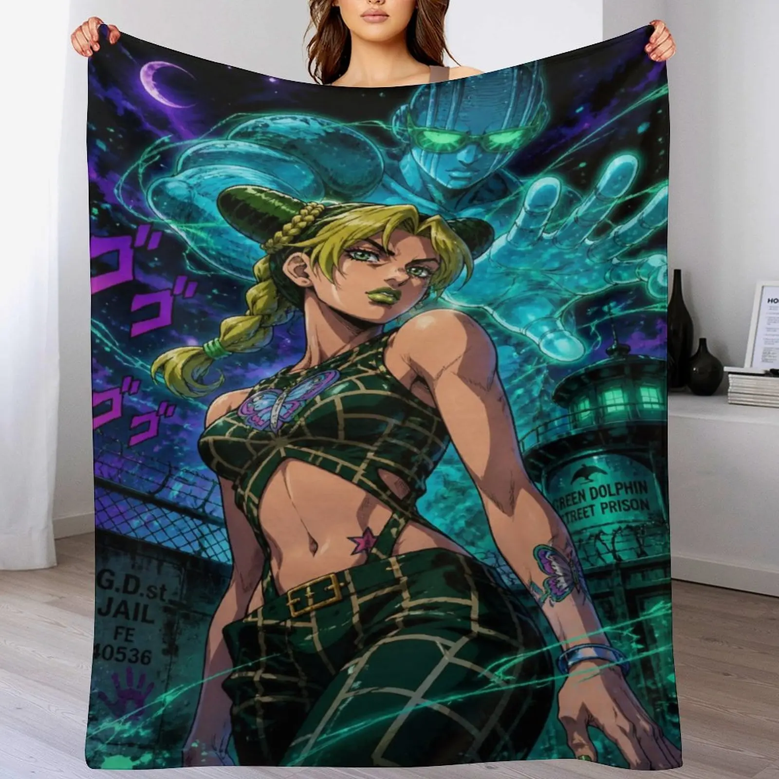 Jolyne Cujoh Stone Ocean Anime Fleece Throw Blanket Cozy Blanket Gift