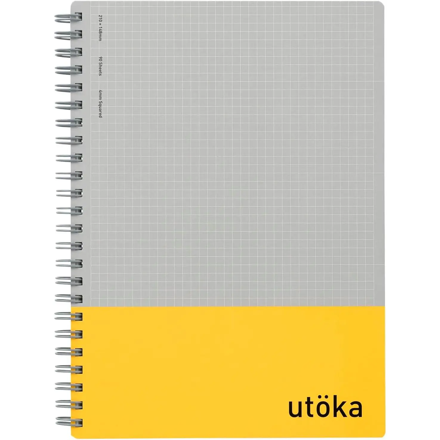 Utoka Spiral Notebook, 180 Pages, A5, 4mm Grid, Yellow | 5.83"x8.27" Graph Paper, Flexible Cover, -Wire Bound To Lay Flat, For School, Office & Note-Taking,