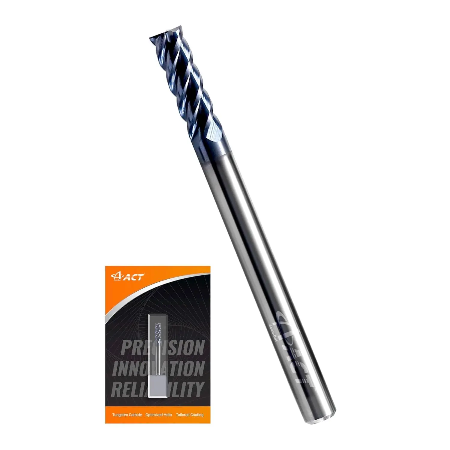 CCUCUT I4KES 1/8” Crbide Squre End Mill - 4 Flute Milling Bit for Steel,  Steel, Copper, lloys & Mterils < HRC 50-45  Helix, lTiCrN Coting CNC Router Bit