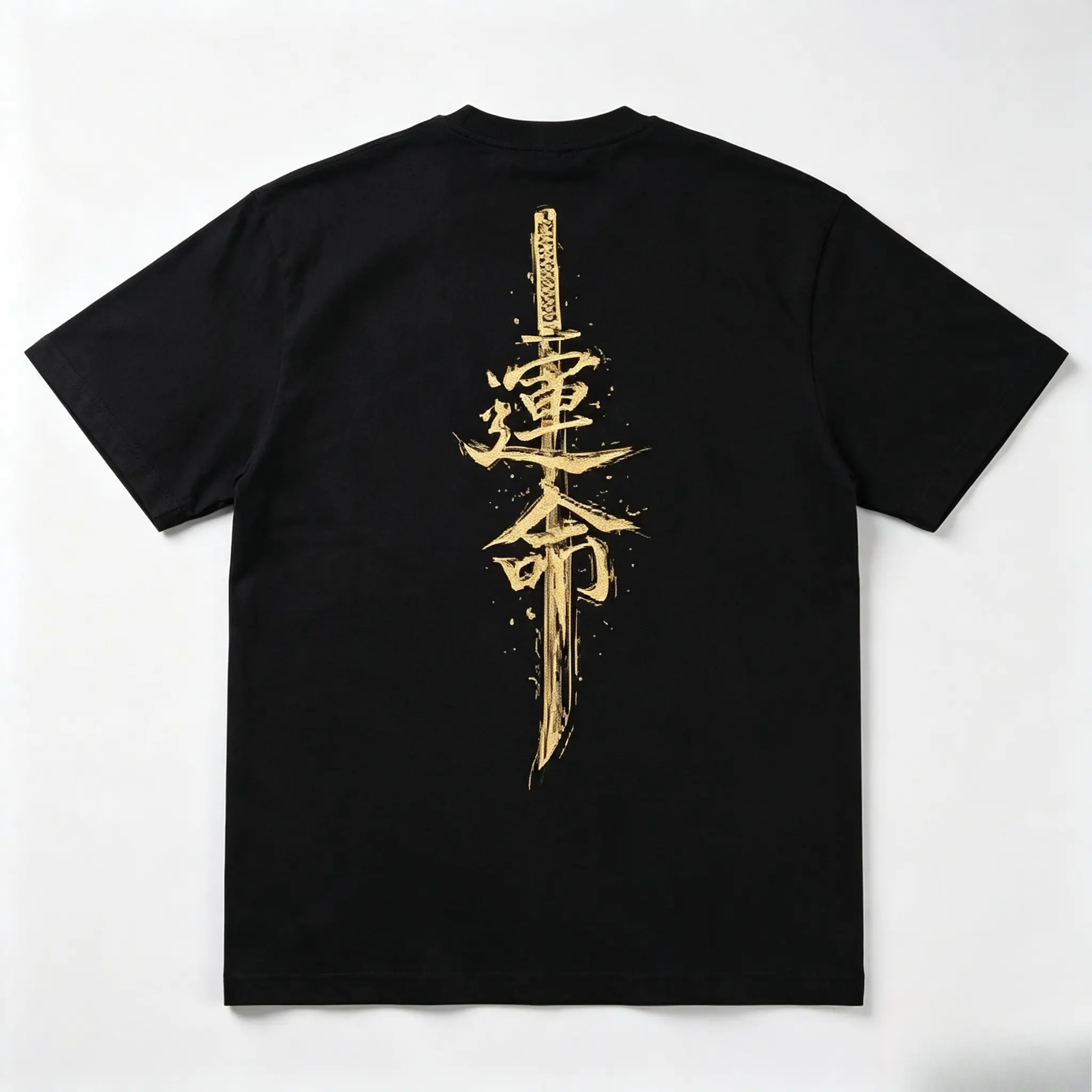 olden Samurai Sword Japanese Letter Back Print Cotton T‑Shirt, Oversized Comfort Fashion Outfit, Cool Street Top, Best Holiday Gift for Asian‑style Enthusiasts