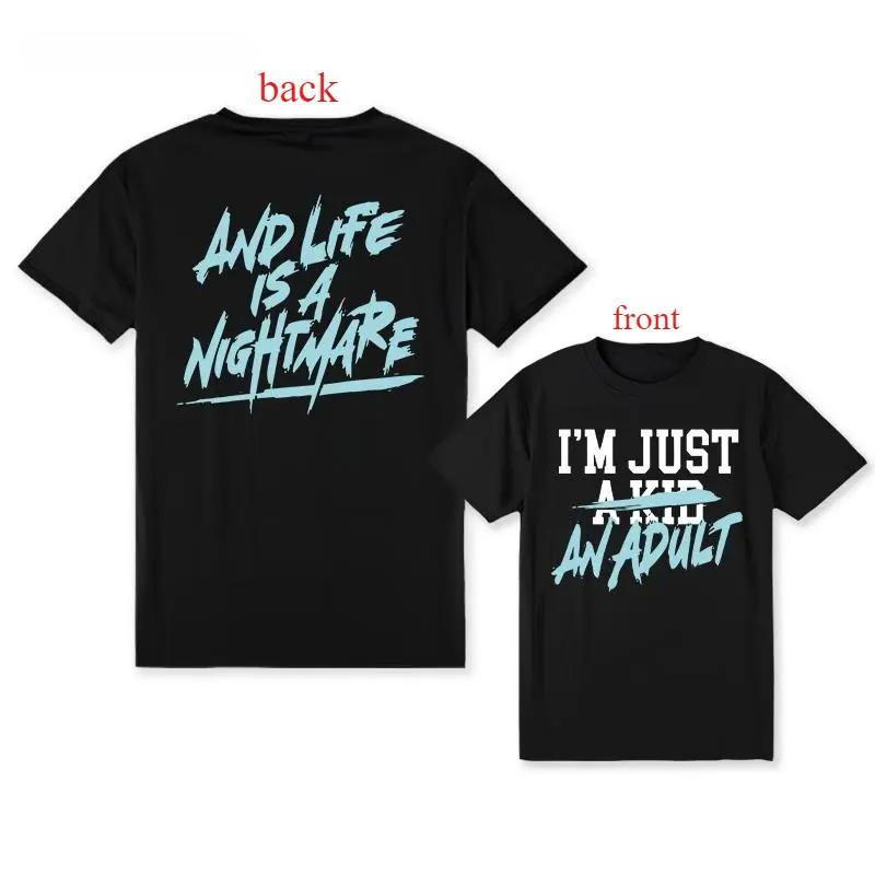 Funny Matching Family Graphic Tee Soft Cotton Unisex, Adults Kids, Relaxed Fit, Durable Digital Print, Short Sleeve Casual Apparel - 'Life Is a Nightmare' Slogan Shirt