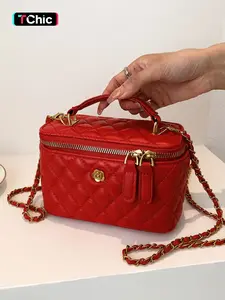 Women's Fashionable Quilted PU Leather Handbag, Casual Versatile Chain Strap Zipper Shoulder Crossbody Bag, Trendy High-Quality Commuting Tote for Daily Use