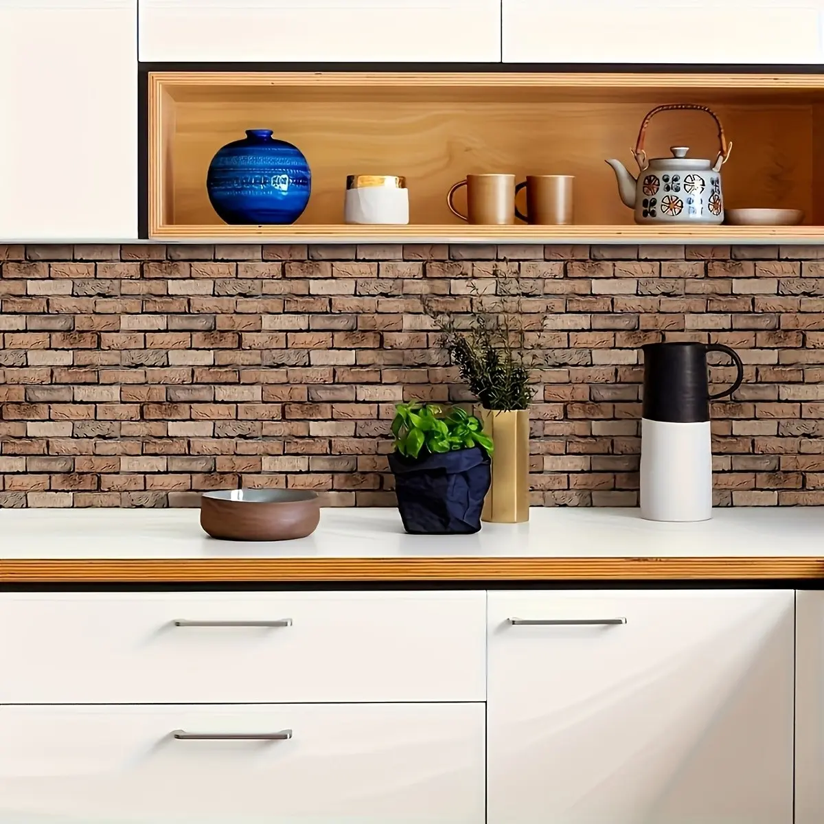 12pcs Self-Adhesive Brick Texture Wall Stickers, Realistic Brick Design PVC Wallpaper, Easy Install, No Residue, Home Bedroom Living Room Decor