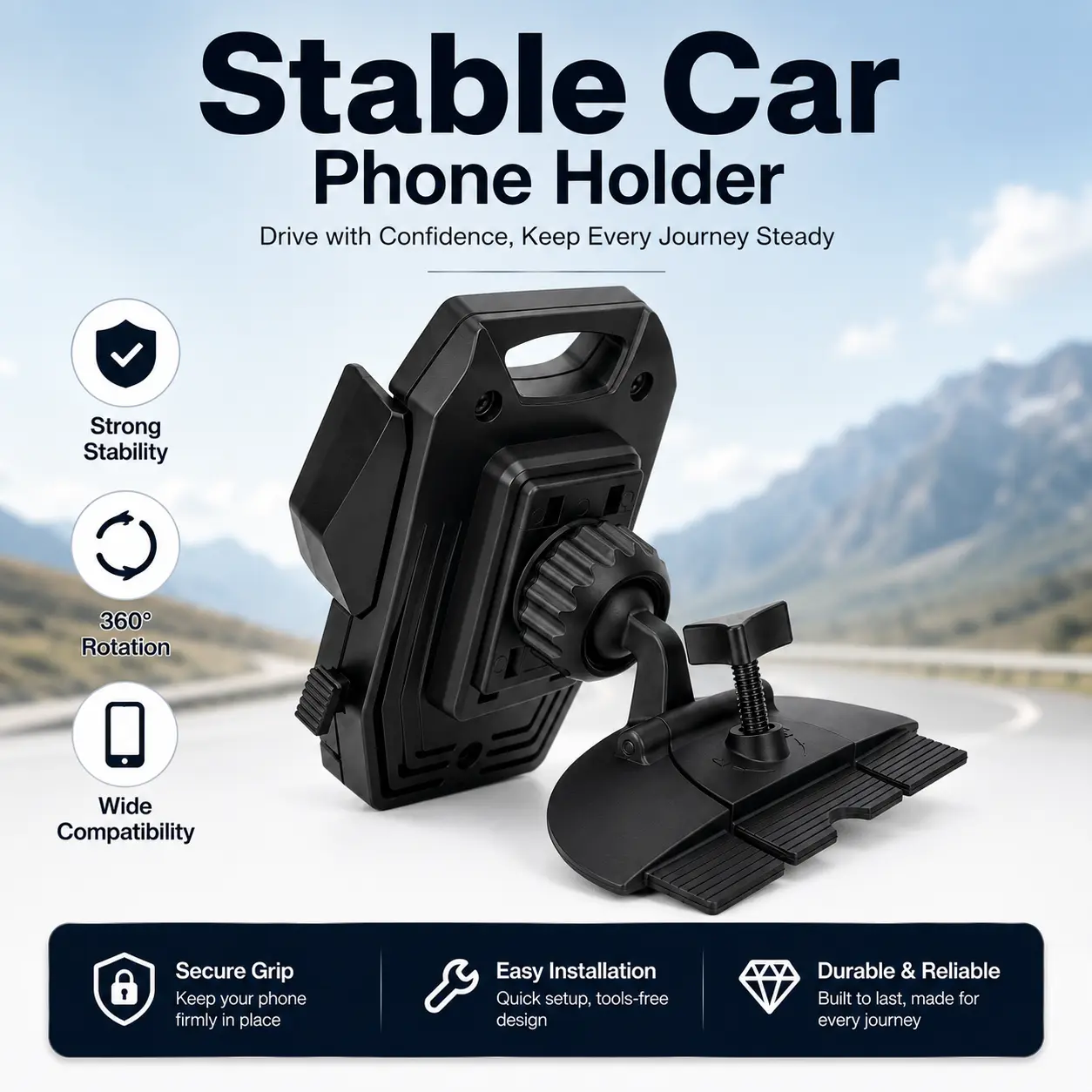 CD Slot Car Mount for CarPlay Screens, 17mm Ball Joint Adapter with 4-Button Lock, Anti-Slip Phone Holder, One-Hand Operation, Compatible with 7–10.26 inch GPS Displays, iPhone & Android Devices, Cars Accessories, Car Phone Holder
