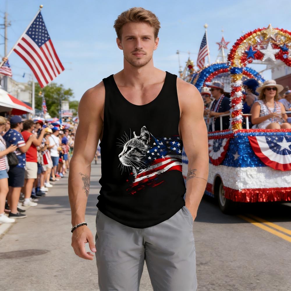 Vintage American Eagle & National Flag Graphic Tank Top, Summer 4th of July Big and Tall Gym Casual  Menswear Soft Tops