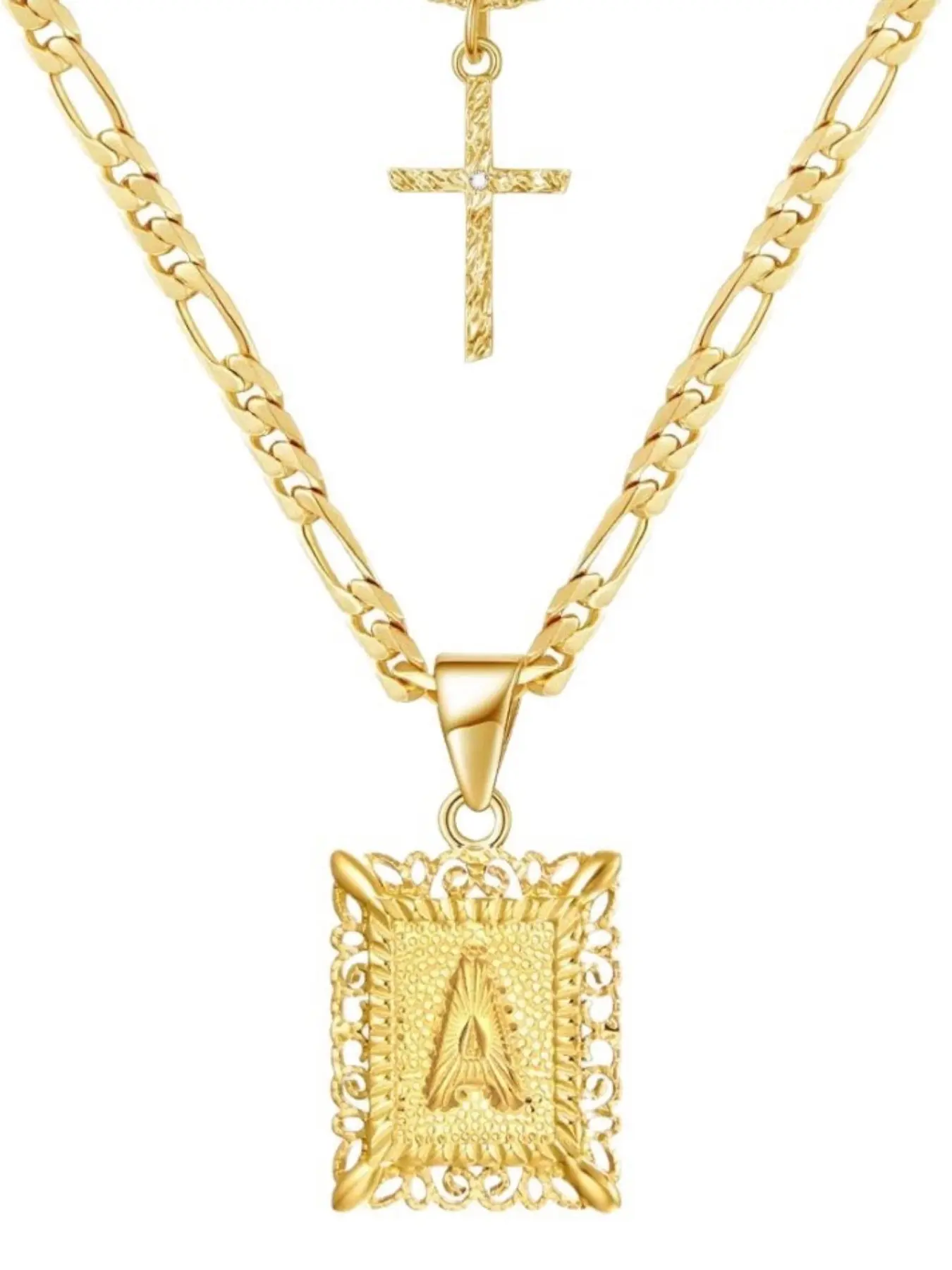 Trendy Unisex Initial Necklace, 14k Capital Letter Pendant, Figaro Chain, Personalized Gift for Him & Her, A-Z Letters, Fashion Necklace