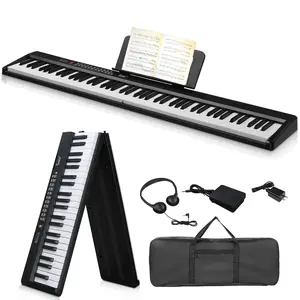 61/88 Key Folding Digital Piano Semi Weighted Keyboard with Dual Bluetooth MIDI Audio, Portable Electric Piano with Carry Bag, 200 Timbres 200 Rhythms Stereo Speakers for Beginners