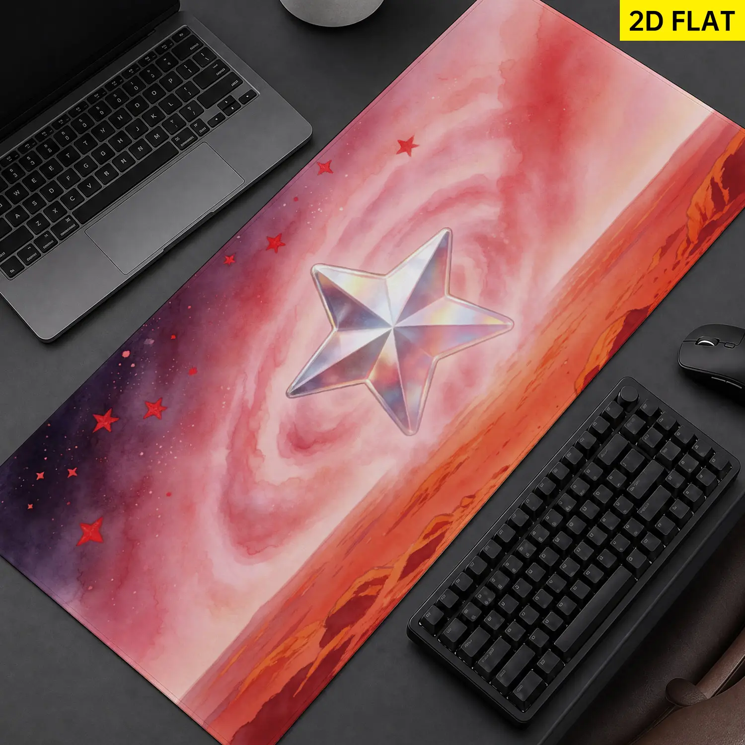 Extra Large shimmering star red galaxy Mouse Pad,Non Slip Rubber Pad,Desktop Decoration Drotection Pad,Washable,Lock Edge Multi Size,Premium Multipurpose Mousepad For Office,Home,Gift for Family and Friends