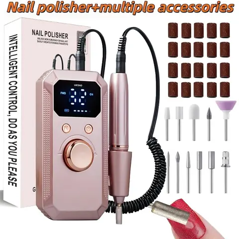 Electric Nail Drill Set for Gel Nails Manicure, Girl using nail polisher,LED Display, 32 Speed Settings, Efficient Power, Long Lasting, Compact Design, Salon Equipment