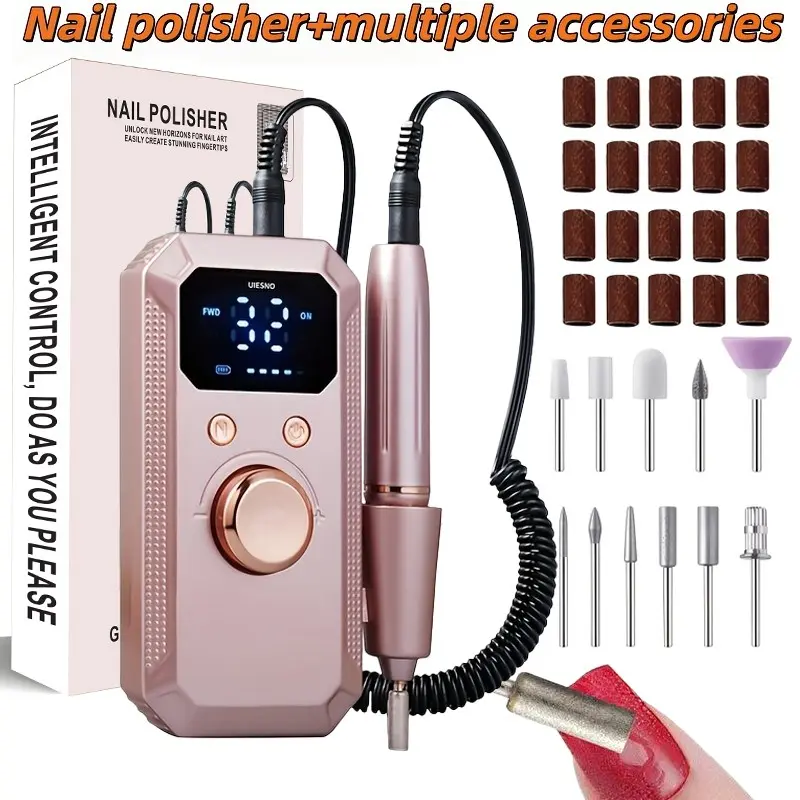 Electric Nail Drill Set for Gel Nails, Girl using nail polisher,LED Display, 32 Speed Settings, Efficient Power, Long Lasting, Compact Design, Salon Equipment, Gel Nail Supplies