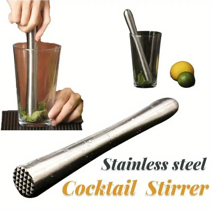 [Culinary Accessory] Stainless Steel Cocktail Muddler & Mixing Stick - Durable Drink Pusher for Home Bar, Brewing & Wine Making, with Textured Grip - Ideal for Mojitos & Margaritas