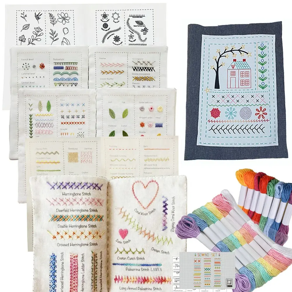 Complete Hand Sewing DIY Kit, Needlework Fabric with 100+ Patterns, Tools & Video Guide, Ideal Beginner Handmade Gift, Perfect for Crafting Enthusiasts