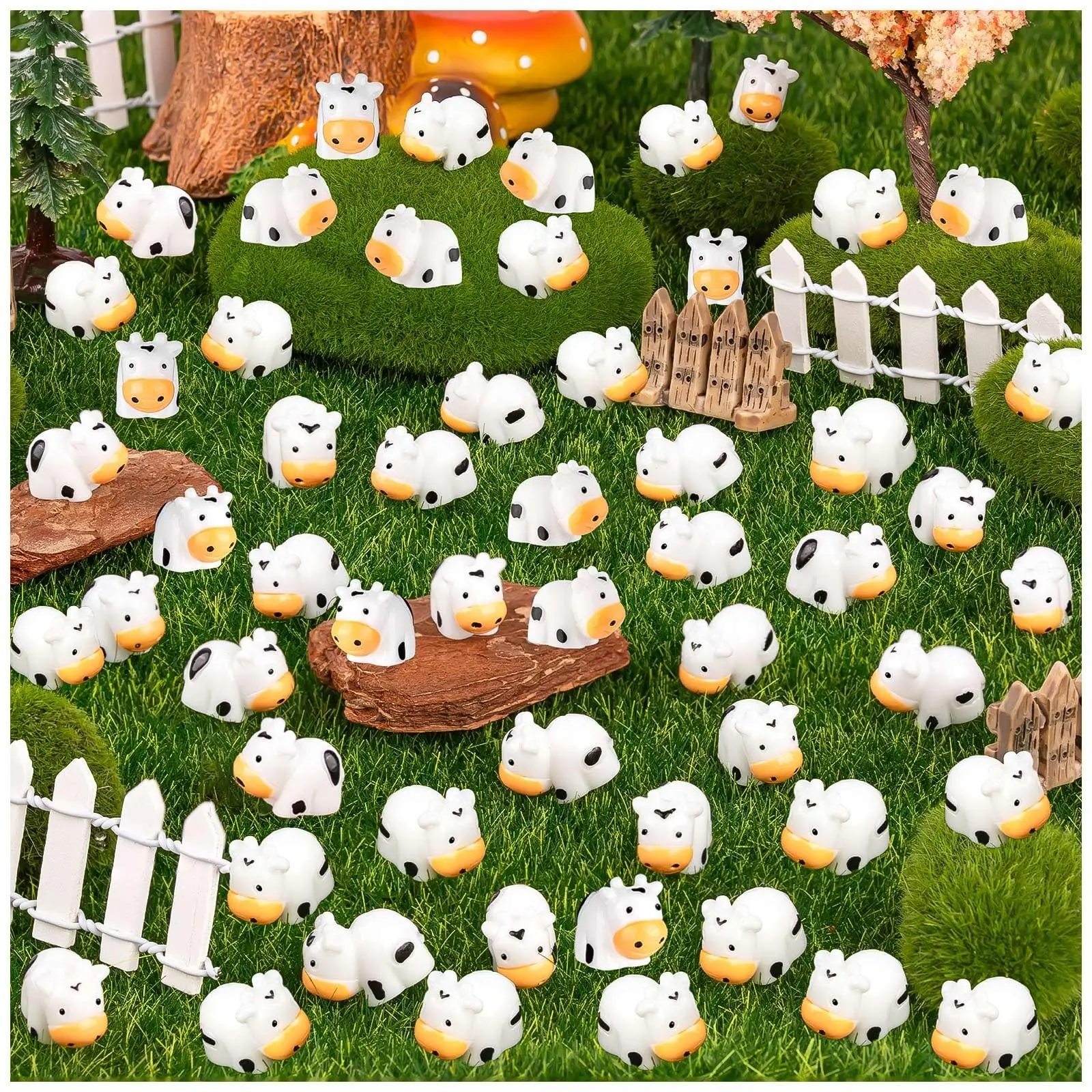 20/50 pcs Mini Resin Cow Figurines, Cute Animal Decorations, Resin Animal Ornaments for DIY Planters, Moss Micro Landscape, Cake Decoration, Home Garden Ornament