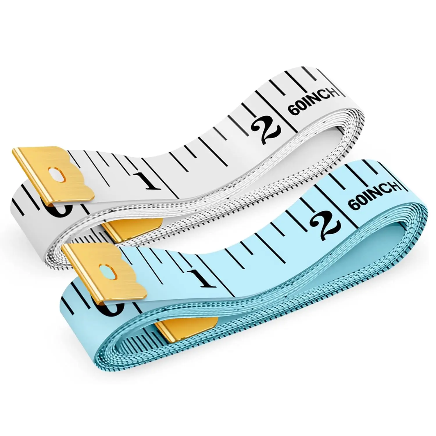 Practical 60-Inch Double-Sided Soft Tape Measure 2-Pack (White, Blue) - Vinyl Fabric Ruler for Baby & Maternity Sewing, Tailoring, Craft Supplies