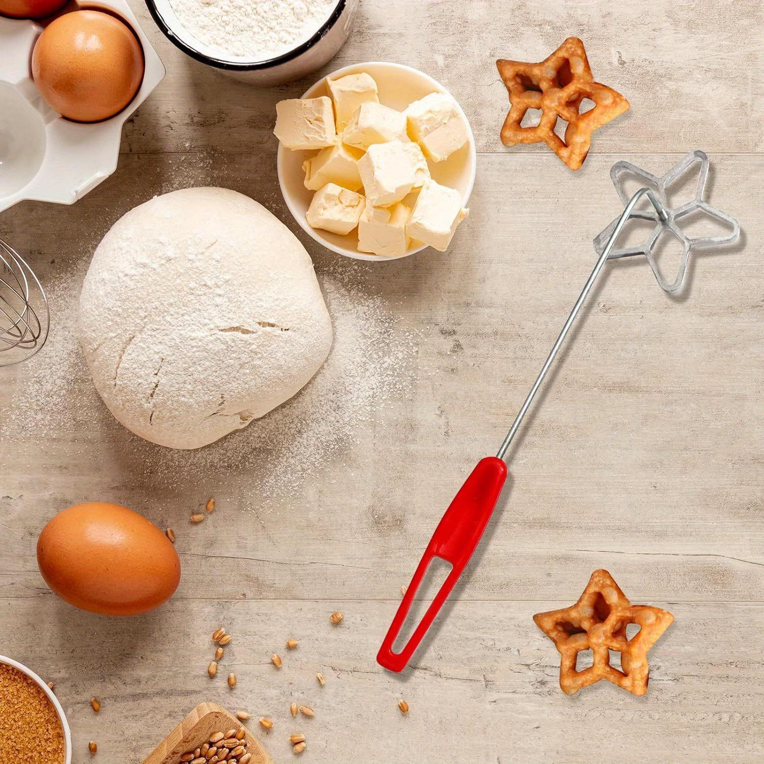 Creative Cake Printing Cookie Pastry Mold Set Featuring a Rosette Iron with Four Interchangeable Shapes: a Charming Butterfly, Star, Snowflake, And Leaf, Complete with a Lifting Handle for Easy Use in Baking Desserts, Biscuits, And Waffles