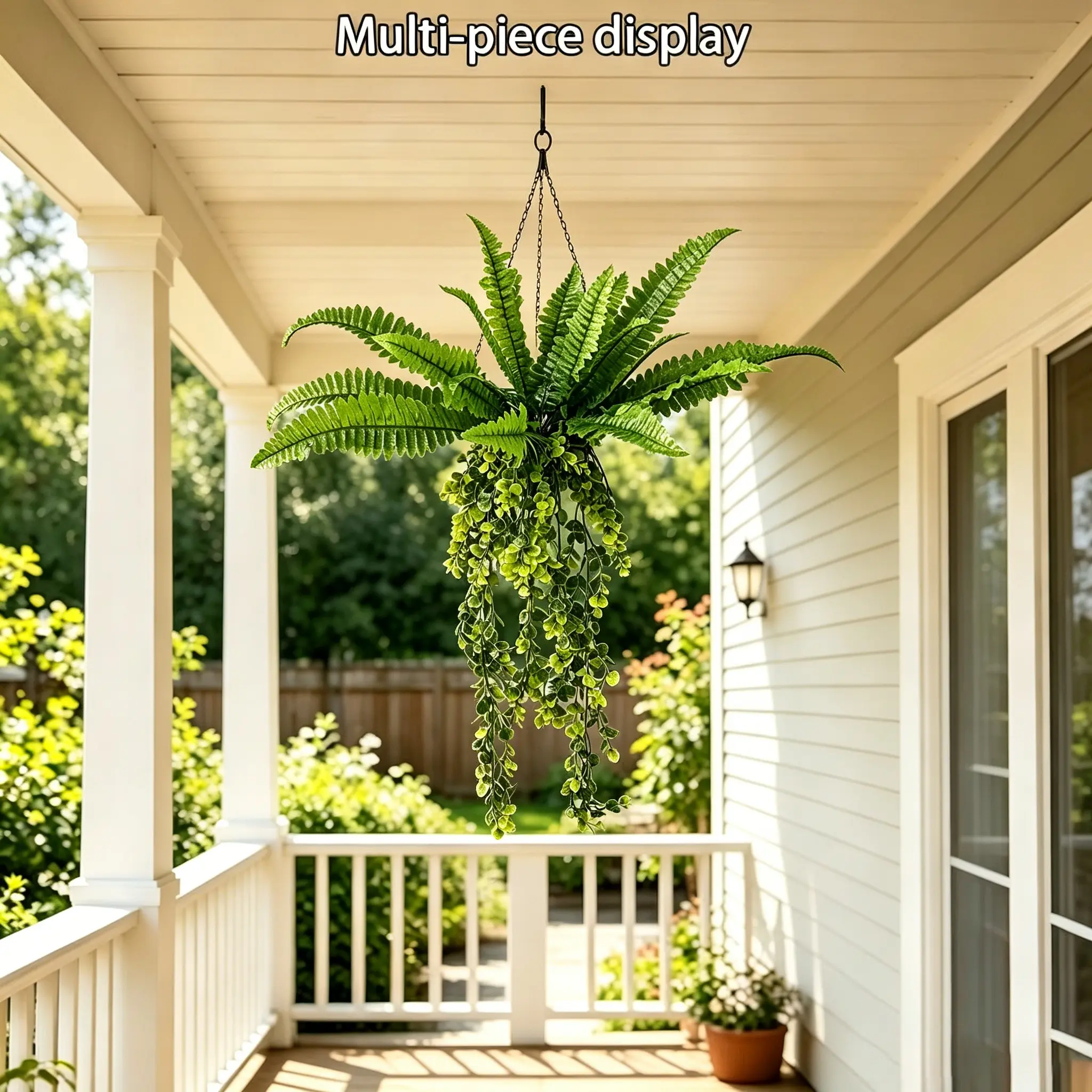 3-Piece 31-Inch Artificial Faux Greenery Set, UV-Resistant Boston Fern Hanging Plant, Weatherproof Low-Maintenance Outdoor Decor, Decorative Fake Plants, Ideal for Summer, Weddings, Gardens, Fake Hanging Plants