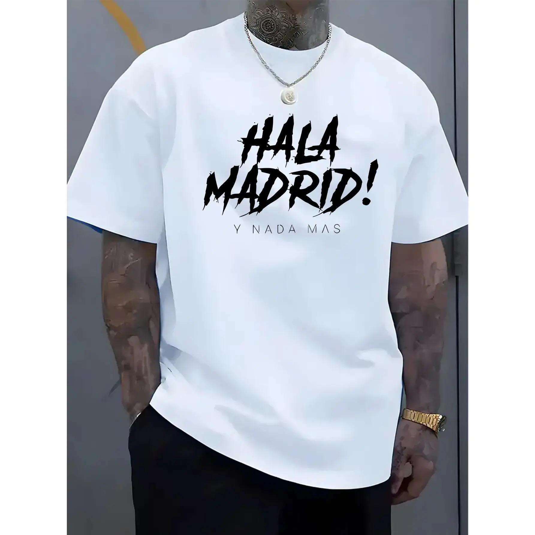 Men's "Hala Madrid!"Graphic Short Sleeve Tee, Lightweight Breathable Summer Casual Wear