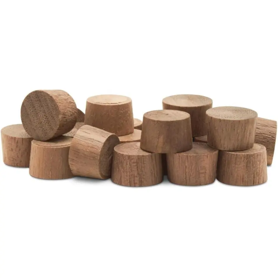 50 Pack 3/8 Inch Walnut Flat Head Wood Plugs, Wooden Screw Hole Covers for Furniture