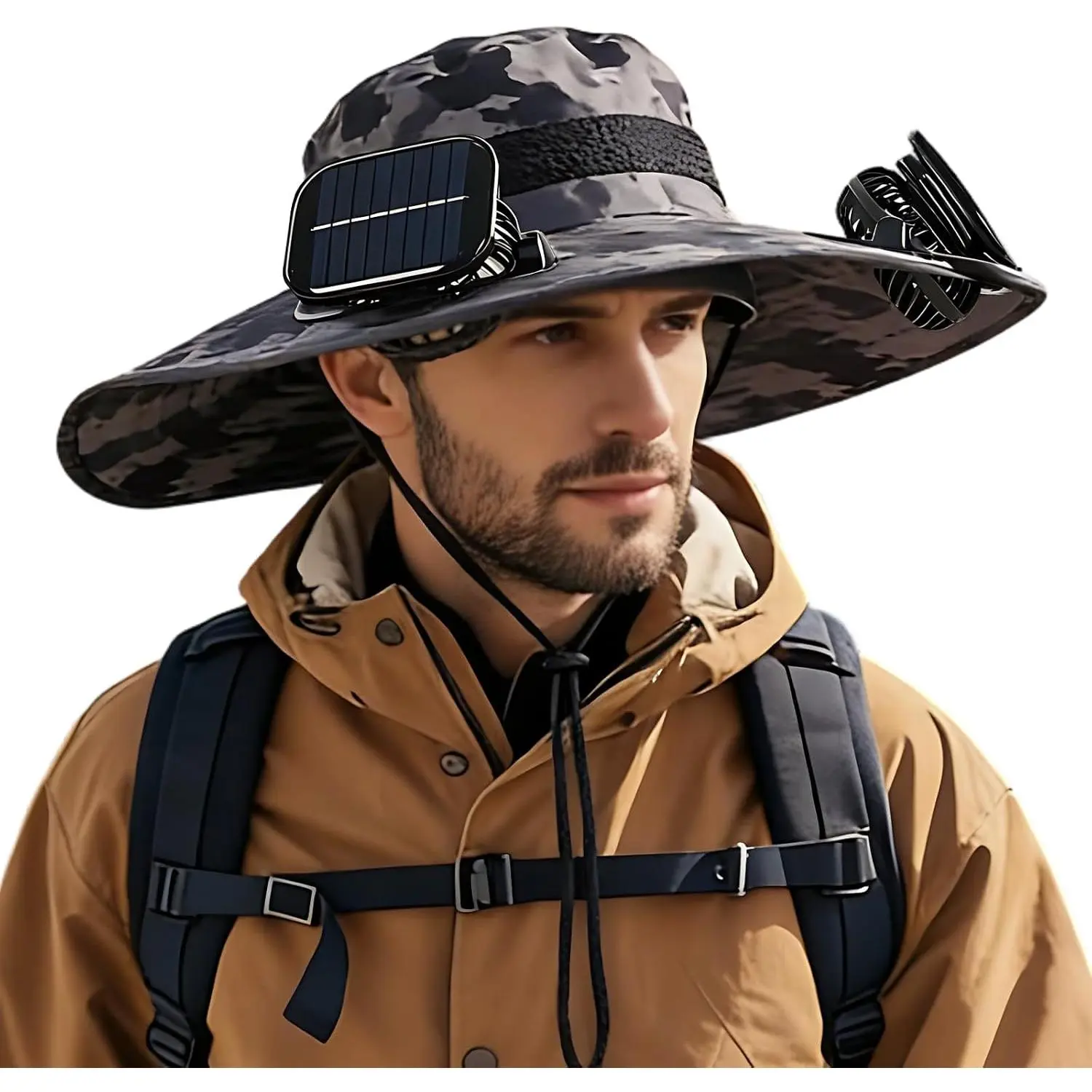 Solar  Fan Sun Hat for Men, UPF 50+ Wide Brim Cooling Bucket Hat, Sombrero para El Sol Hombre for Fishing Hiking Beach