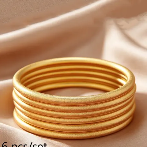 6pcs Vintage Worn Simple Design Bangle Bracelets Set, Unisex Fashion Versatile Jewelry, Geometric Design Bangle