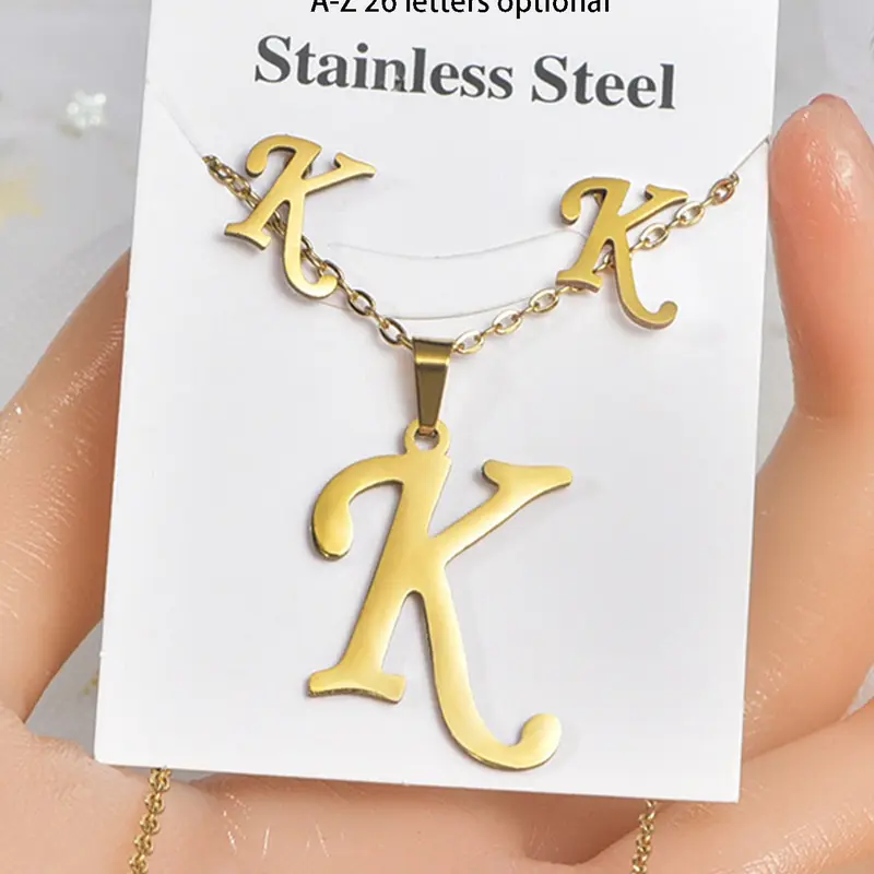 3pcs/set Simple Letter Detail Pendant Necklace & Stud Earrings, Necklaces Earrings Set, Fashion Jewelry Gift Set for Women & Men, Glamour Set Styling, Trendy Accessories for Party and Daily Life, Fashionable Jewelry Set