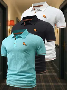 3pc Business Men's Summer Colorblock Polo Shirts, Golf Sports Casual, Three-Piece Set Short Sleeve Quick-Dry Fashion