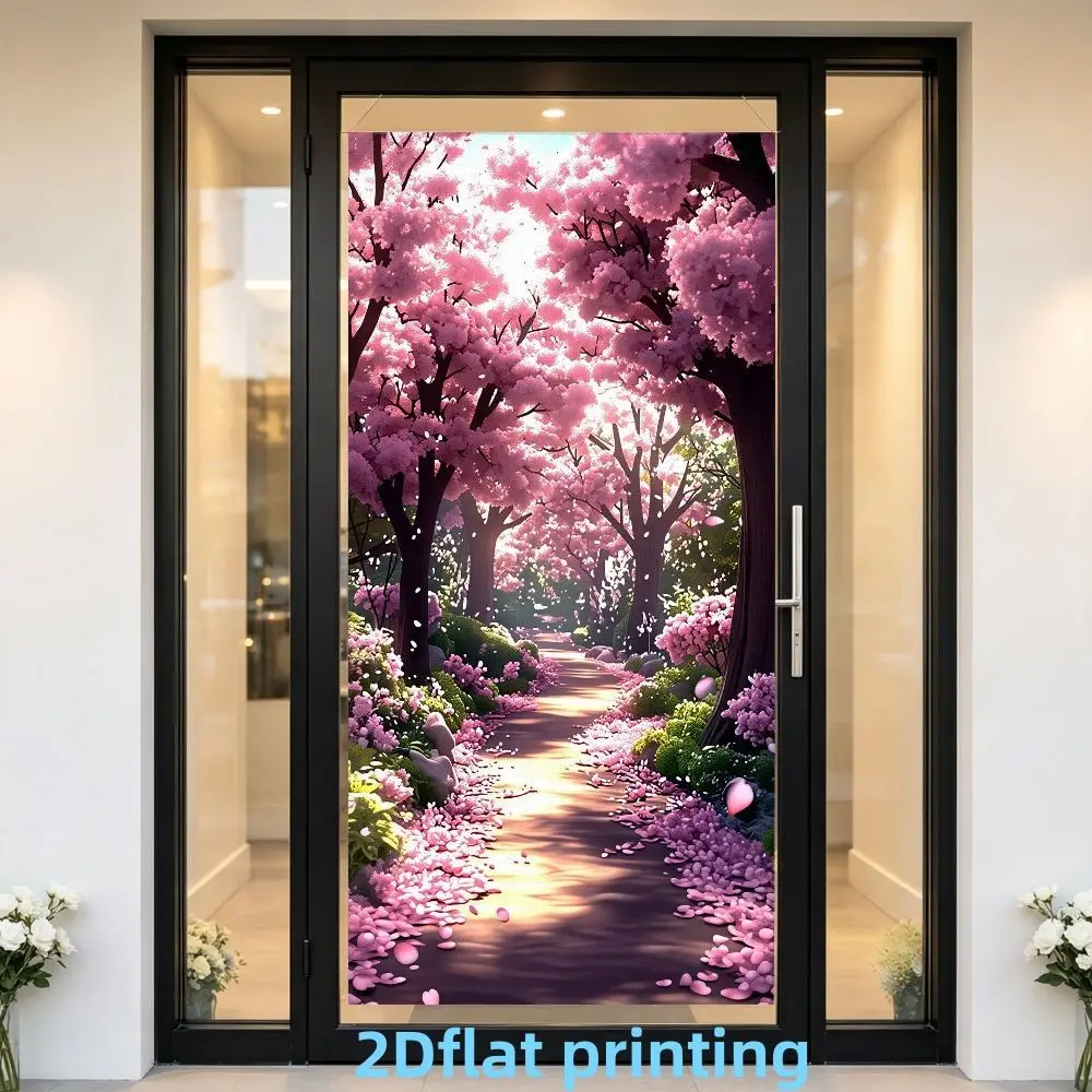 Romantic Cherry Blossom Door Curtain, Soft Lighting, Spring Aesthetic, Ideal for Room Decoration, Fresh Style Photography Background