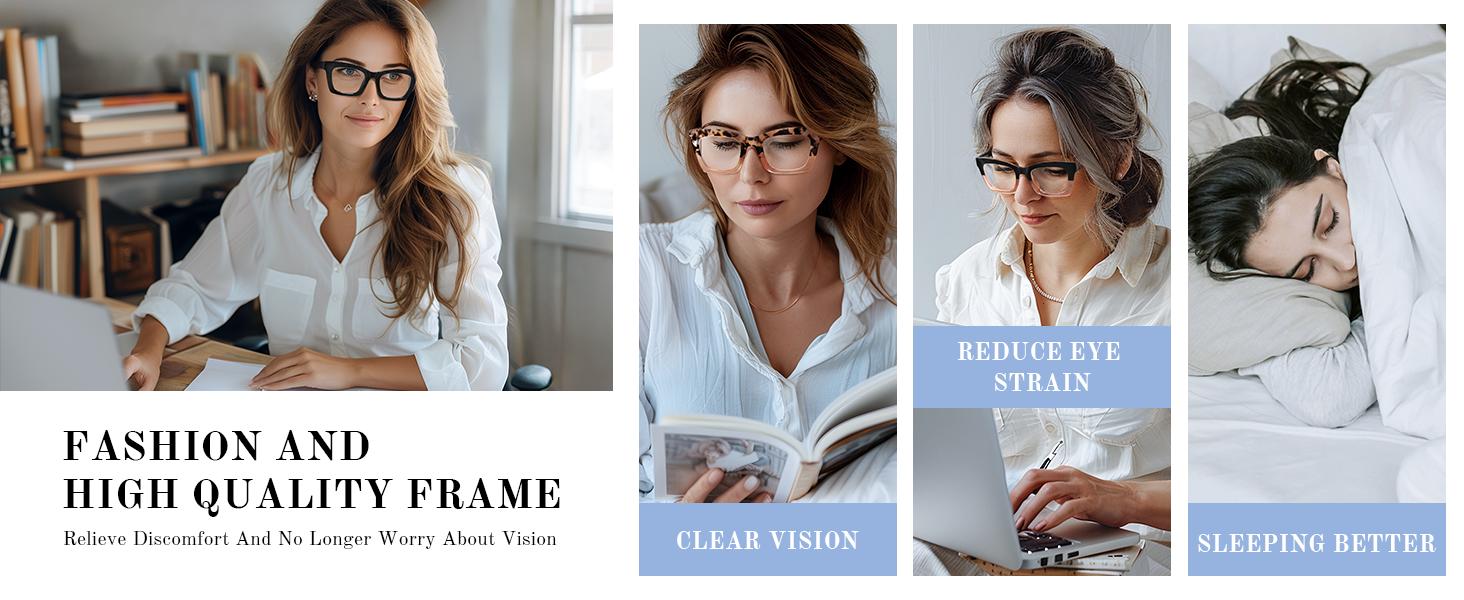 Oprah Reading Glasses for Women-Blue Light Blocking Fashion Readers with Spring Hinge Square Eyeglasses