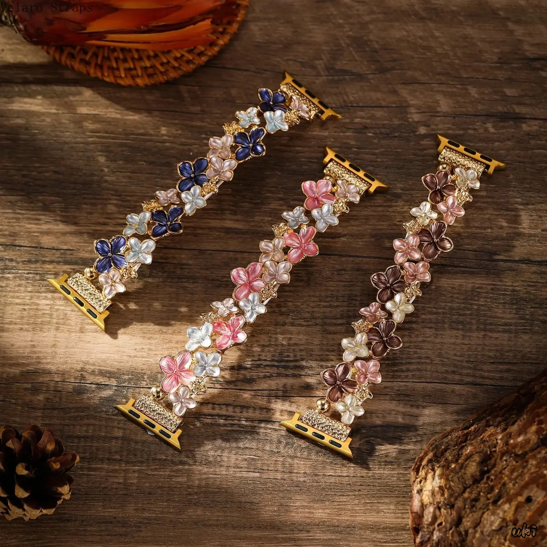 Women's Personalized Flower Charm Metal Watch Strap - Smartwatch Accessories, Wearable Accessories for Compatible Smartwatches (Fits 40mm/41mm/42mm/44mm/45mm/46mm/49mm Sizes, Floral Jewelry Band), Watch Straps