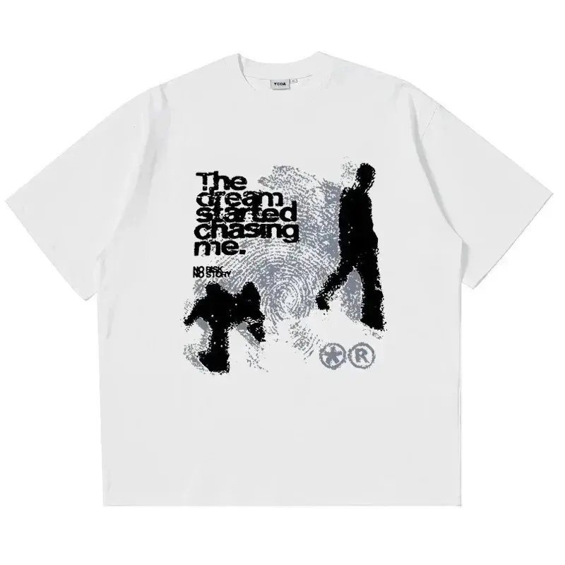 Unisex Retro Shadow‑Theme Art Print T‑Shirt, 100% Pure Cotton O‑Neck Short‑Sleeve Tee, Y2K Harajuku Vintage‑Fit, Korean‑Aesthetic High‑Street Casual Streetwear Tops For Men Women