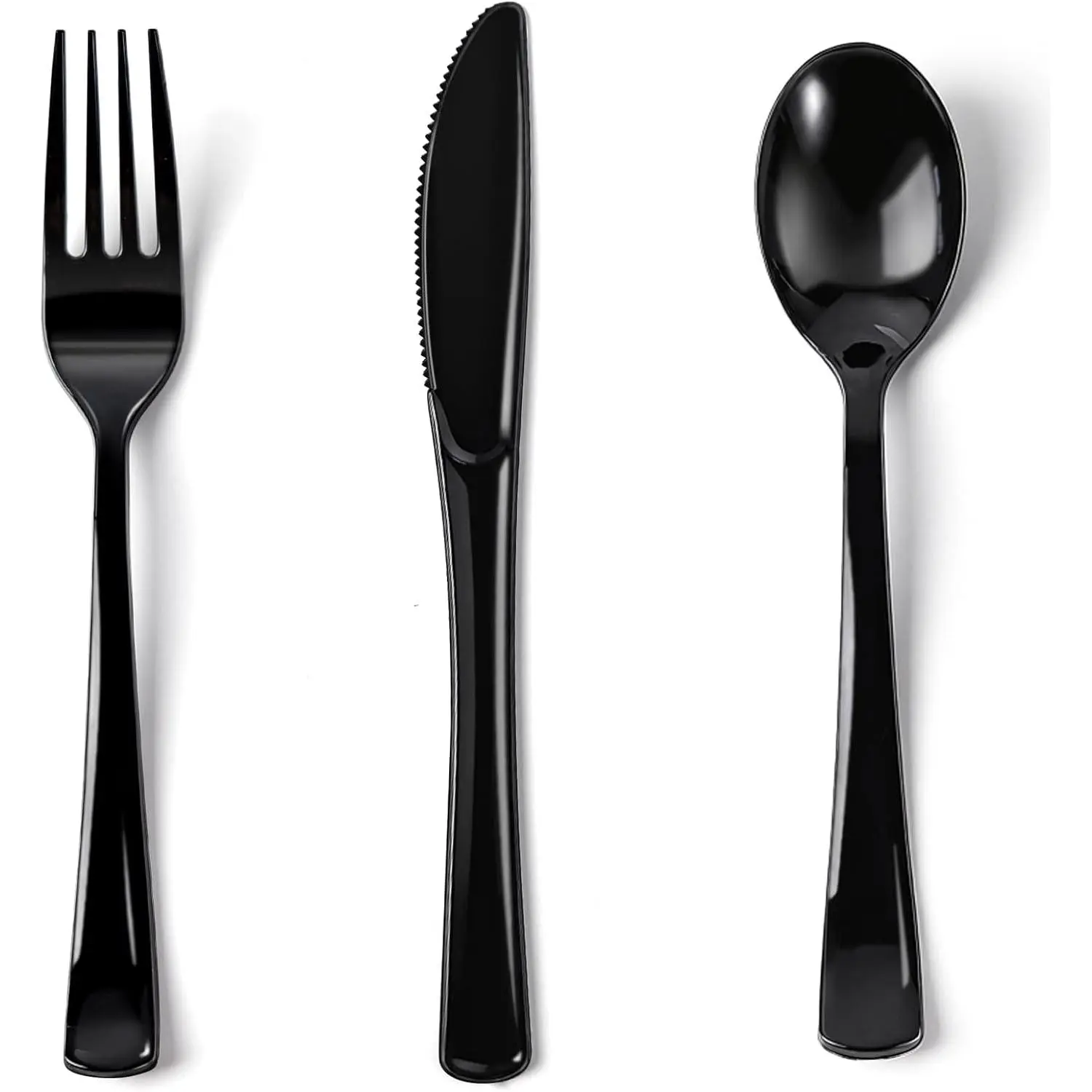 200 count Black Plastic Silverware, Heavy Duty Disposable Utensils/Cutlery | 100 Forks, 50 Spoons, 50 , , for Party, Birthday, Outdoor, Catering & Corporate event