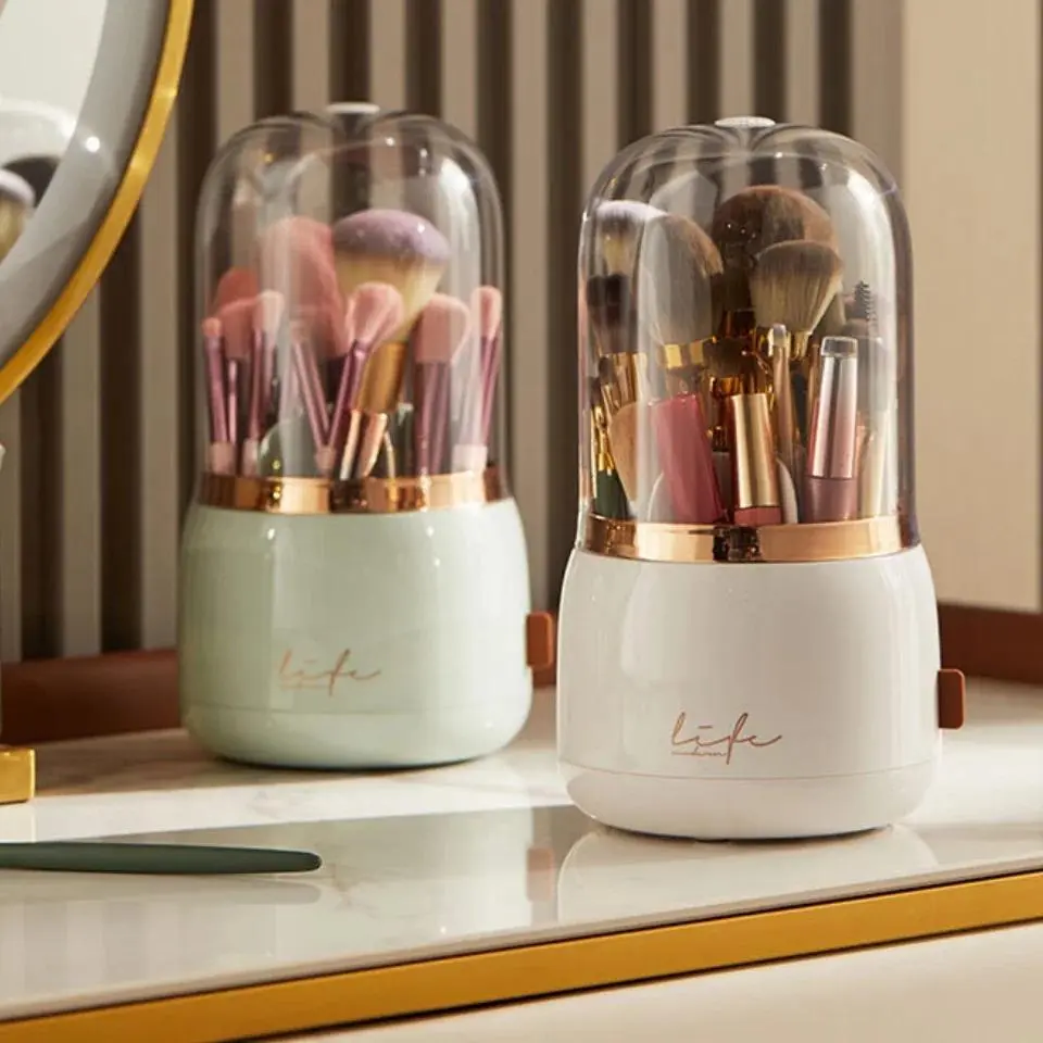 360° Rotating Clear Plastic Makeup Organizer Multi Compartment Brush Holder Lipstick Cosmetic Storage Box Desktop Pen Vanity