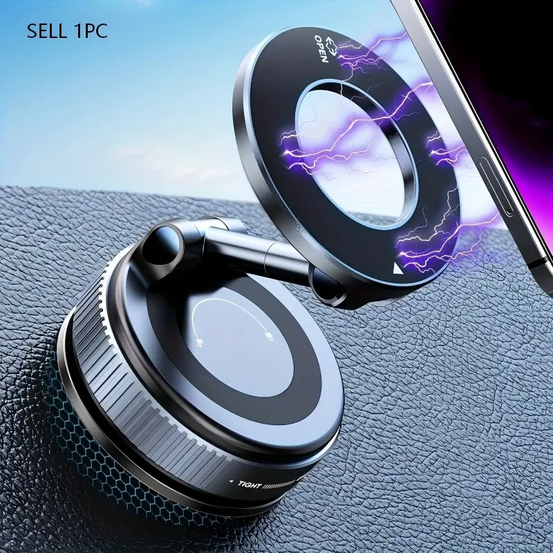Upgrade Magnetic Adjustable Car Phone Holder, Vacuum Suction Navigation Mount, Foldable Portable Stand, Compatible with All Smartphones