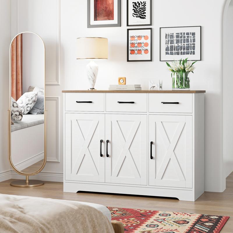 HOSTACK Modern Farmhouse Sideboard Buffet Cabinet, Barn Doors Buffet Storage Cabinet with Drawers and Shelves, Wood Coffee Bar Cabinet with Storage for Kitchen, Dining Room HOSTACK Modern Farmhouse Sideboard Buffet Cabinet, Barn Doors Buffet Storage Cabinet with Drawers and Shelves, Wood Coffee Bar Cabinet with Storage for Kitchen, Dining Room