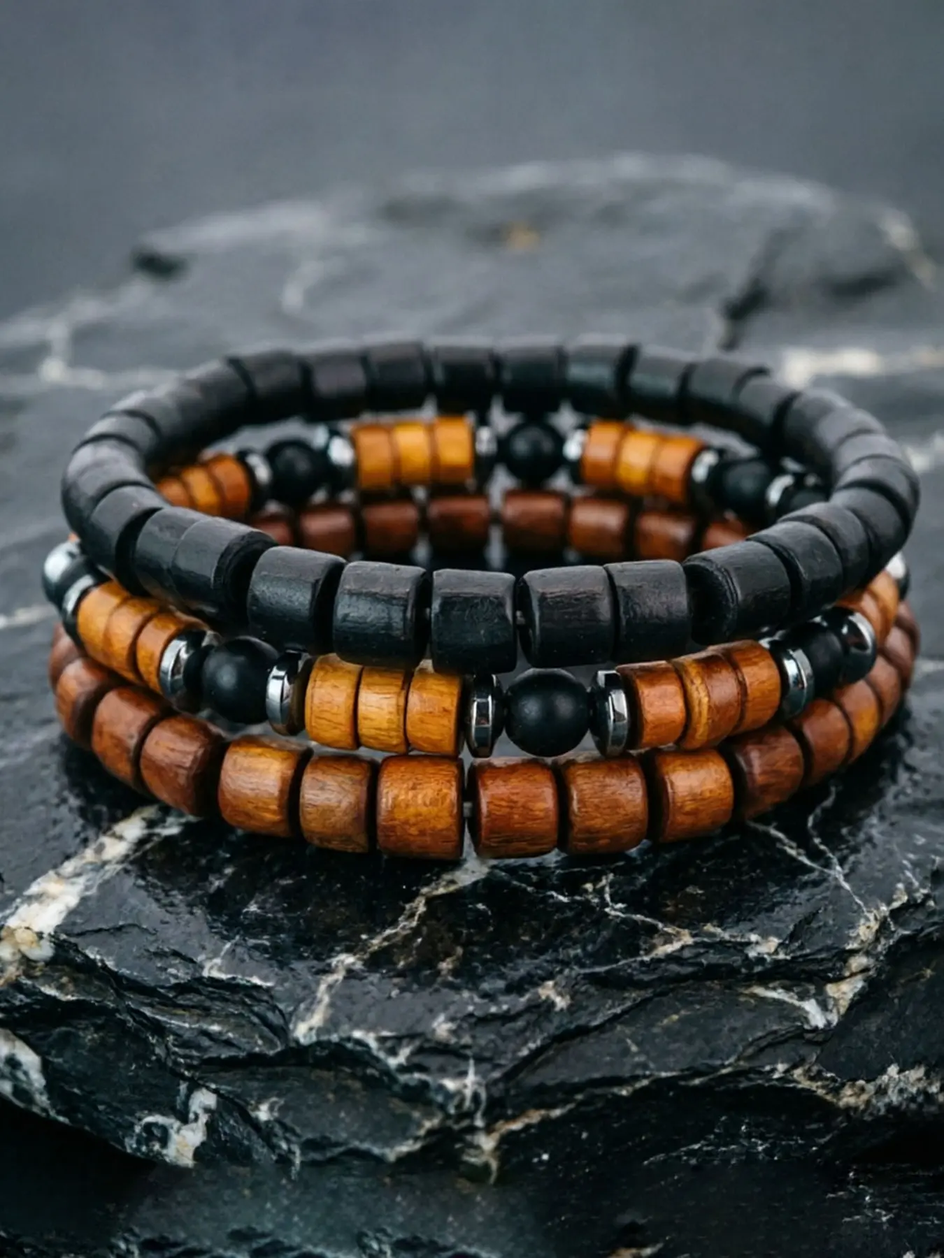 Men's Vintage Wooden Bead Bracelet Set, Multi-Piece Personalized Jewelry, Unique Handmade Accessories for Men, Stylish Gift Idea