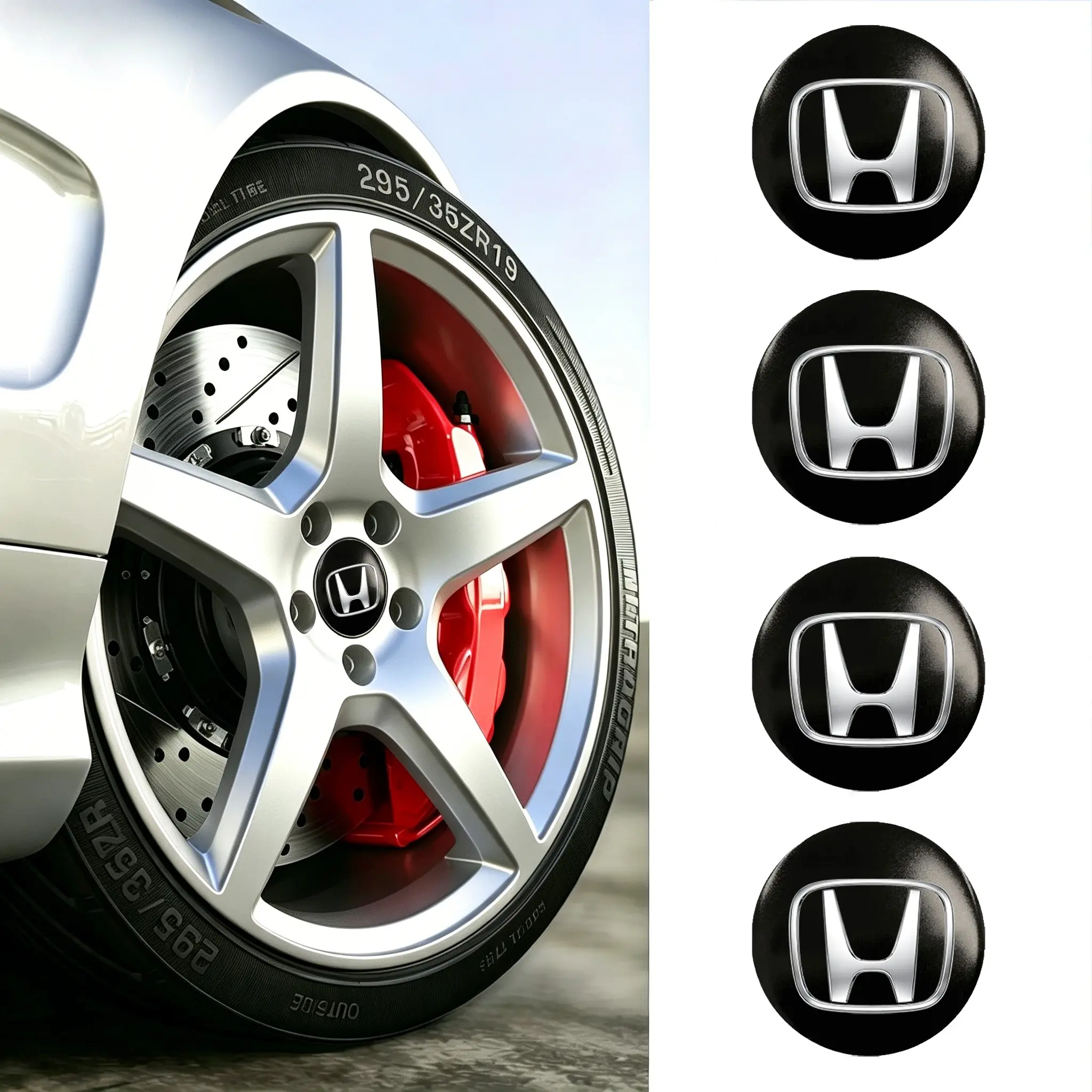 Honda Wheel HUB Cap Sticker for Accord Civic Crv Fit, 56mm Metal Center Cap Decal, Car Decoration Sticker, Customizable Design