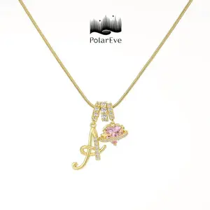 18K Gold Plated 3-Layering Initial A-Z Letter Pendant Necklaces for Women Snake Chain Choker Pink Heart Zircon Adjustable Length Necklace Jewelry For Mother's Day gifts summerwins