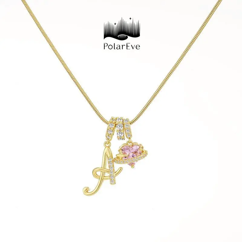 18K Gold Plated 3-Layering Initial A-Z Letter Pendant Necklaces for Women Snake Chain Choker Pink Heart Zircon Adjustable Length Necklace Jewelry For Mother's Day gifts summerwins