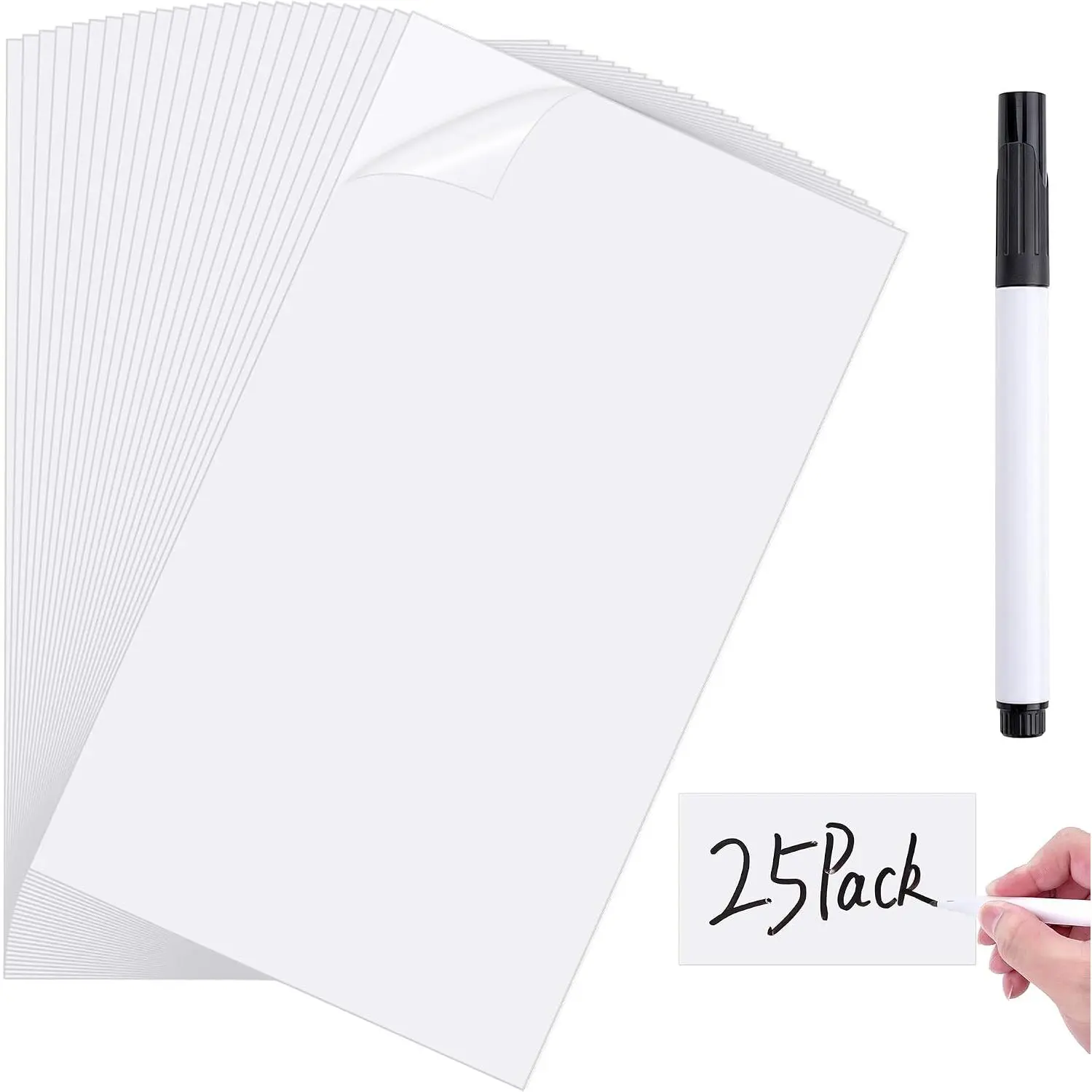 Dry Erase Label Stickers-25Pack 3x5Inch  Whiteboard Sticky Labels with Pen  Resistant No  White Board Strips Mini Sticky Notes for  Organization,Office Classrooms Business