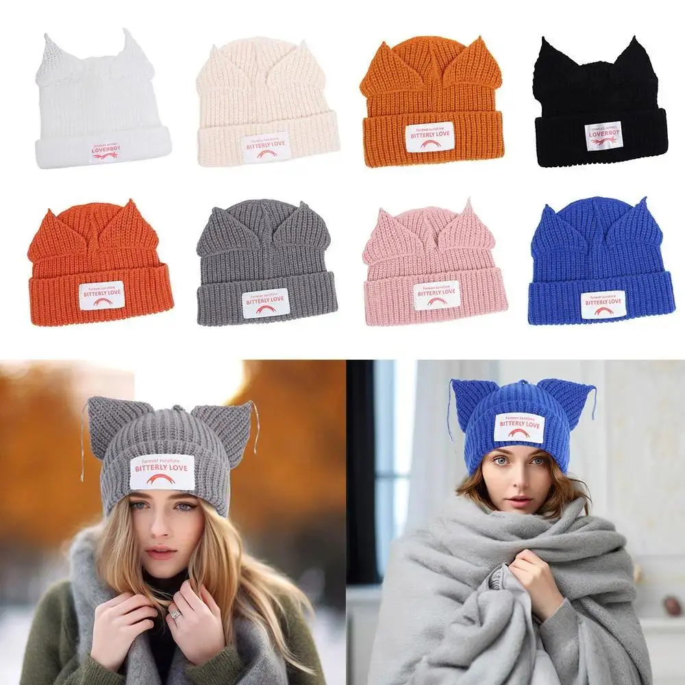 Cute Double-layer Loverboy Cat Ear Knit Hat Hooded Cap Niche Design Knitted Cap Soft Hip-hop Personality Cold Hat Unisex