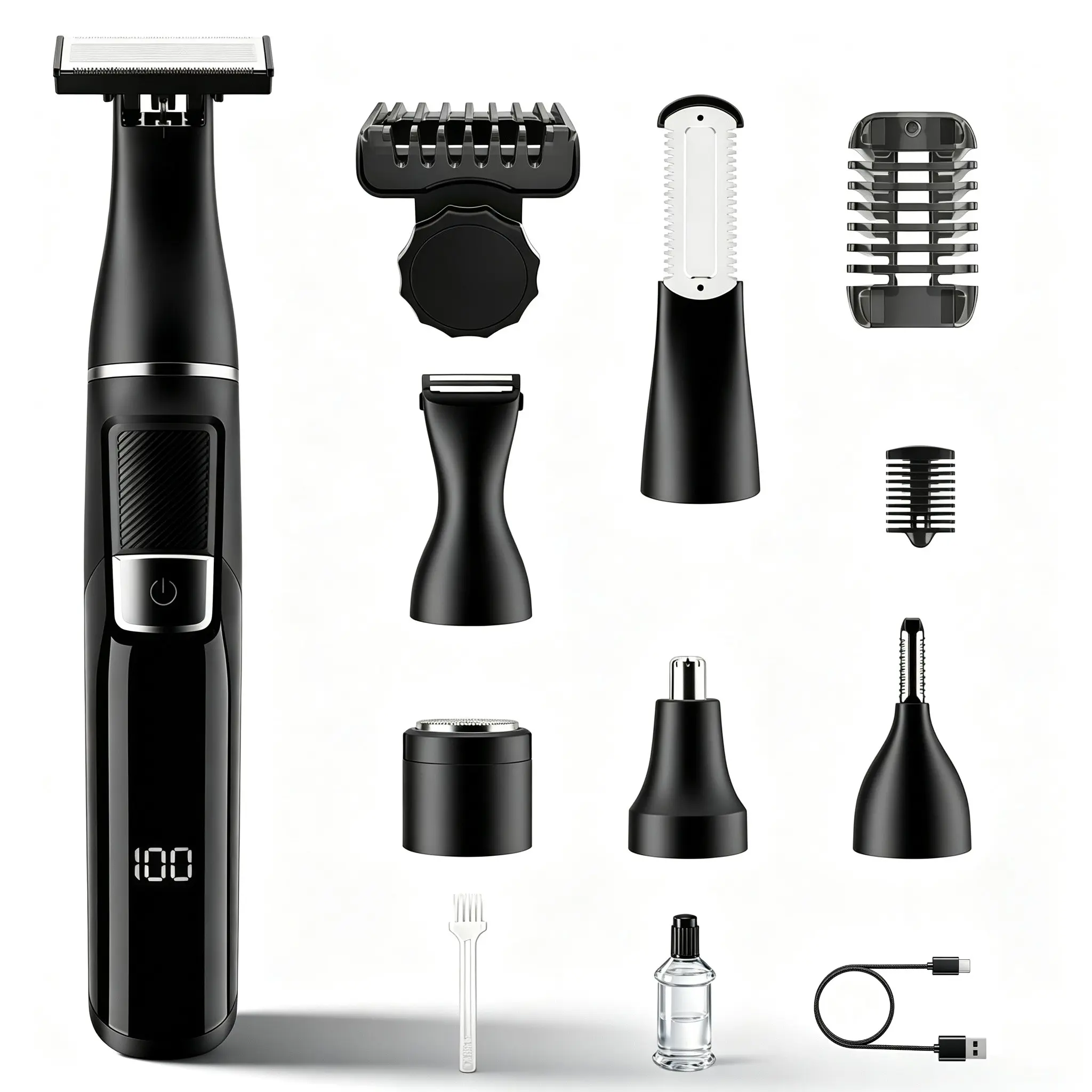 Largner Men's Five-In-One Electric Trimmer Set, Nose Hair Trimmer, Beard Trimmer, Eyebrow Trimmer, Body Hair Trimmer, Professional Rechargeable Clipper