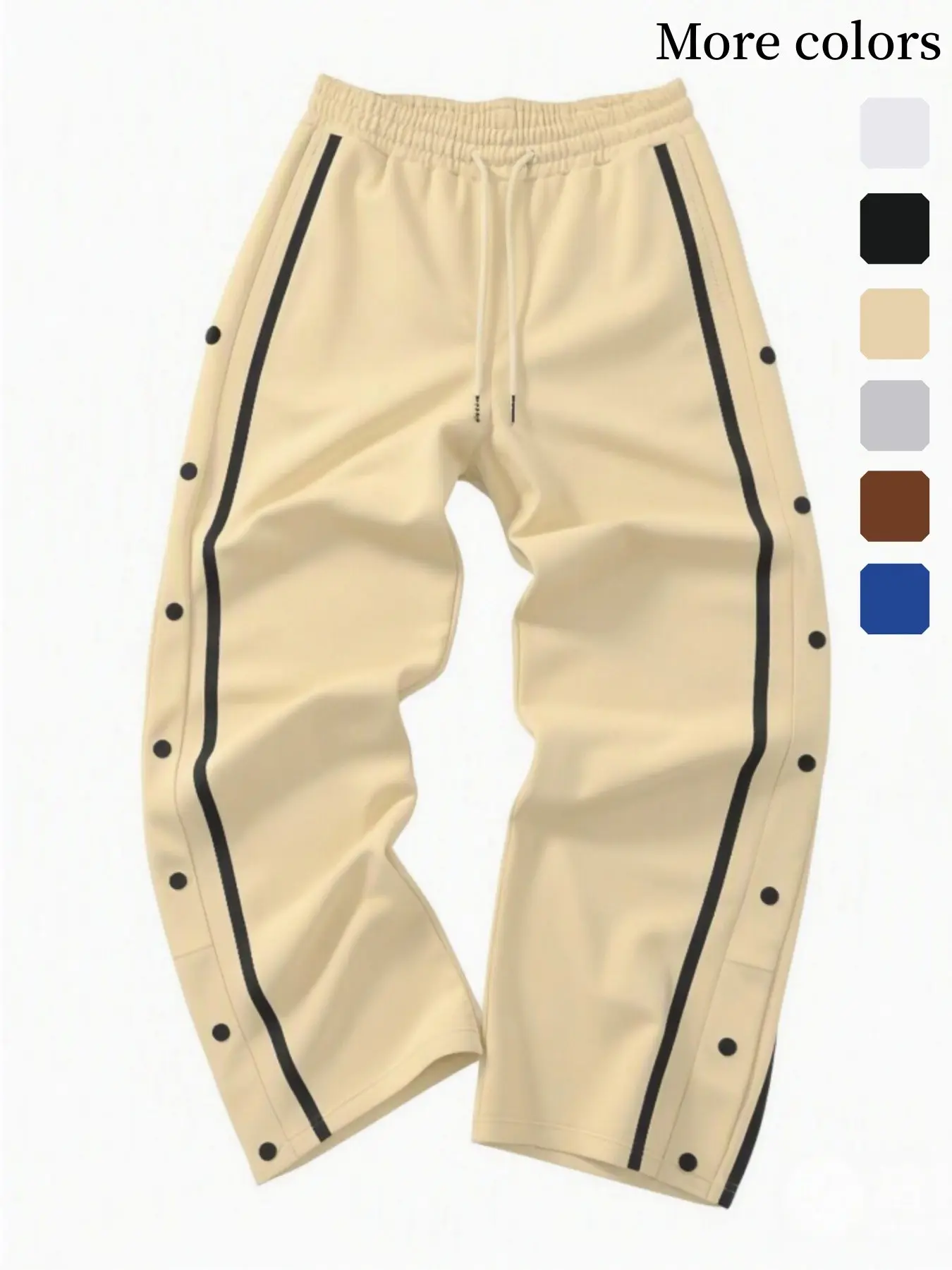 Men's side-button striped sweatpants, loose straight-legged drawstring casual pants, suitable for daily commuting and outings, versatile and easy to wear