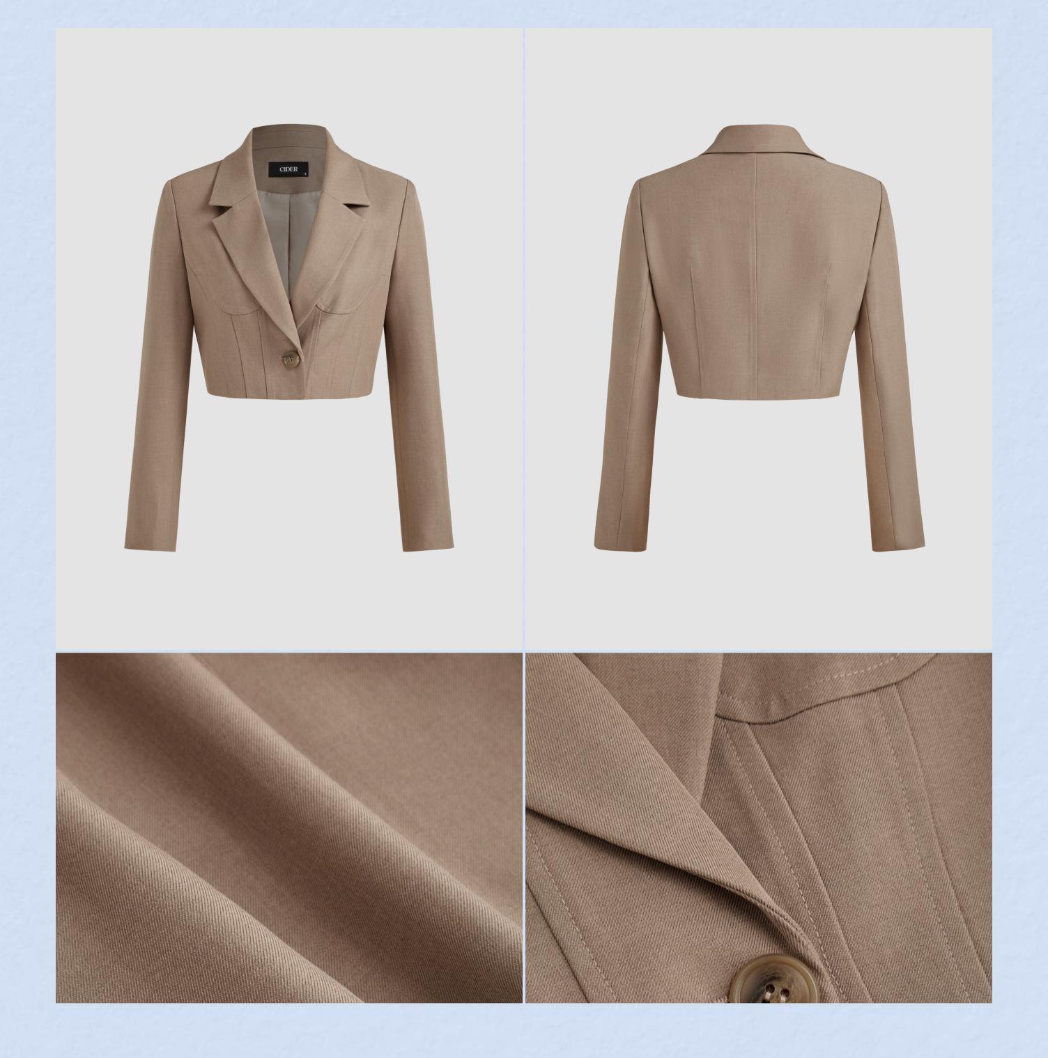 Cider [size 2-10] Collar Solid Button Crop Blazer
