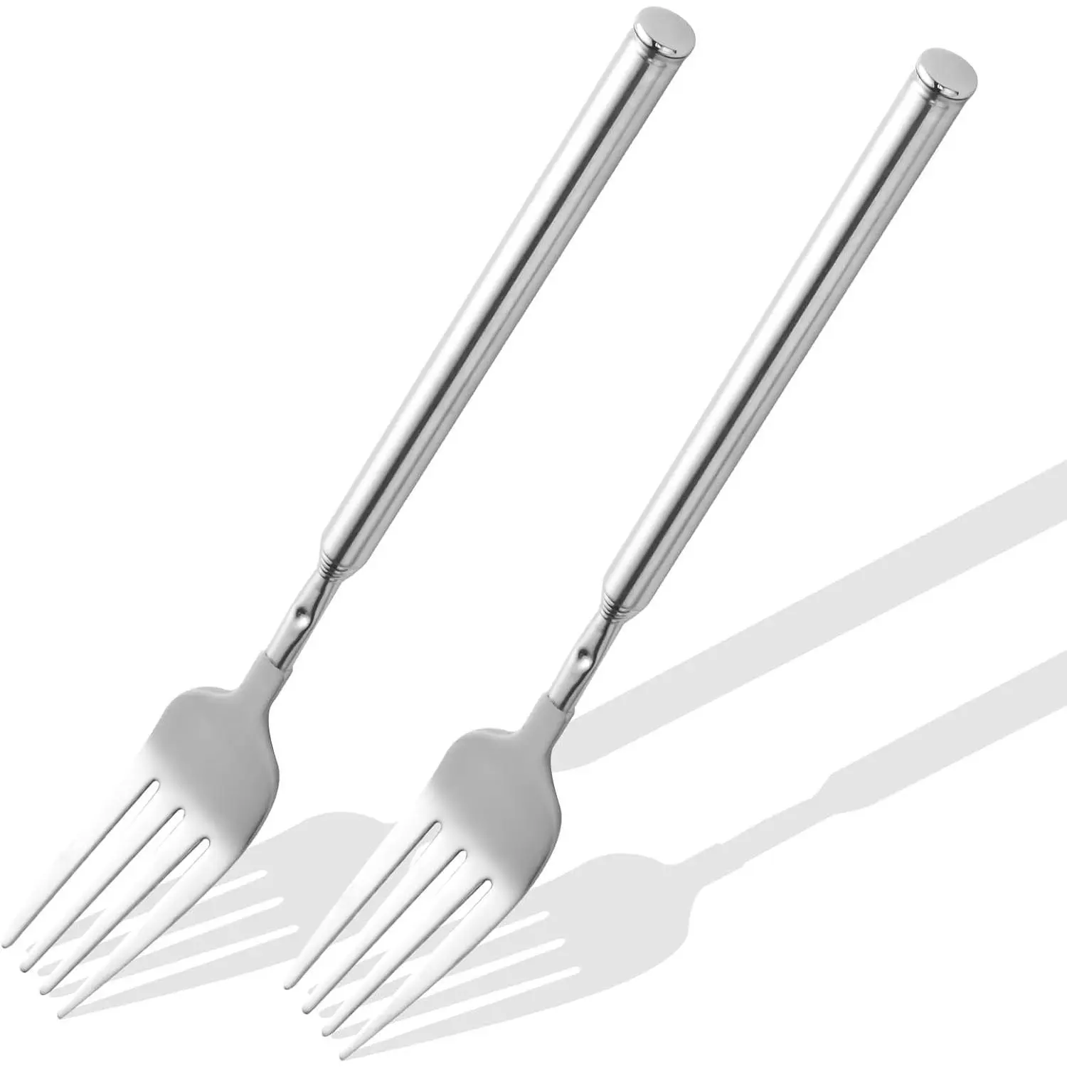 2 PCS Extendable Fork for Jokes, Expandable Forks, Extended/Extending/Extend, Extension from 8.7" to 25.4" Long, Stainless Steel Telescopic/Telescoping/Retractable Dinner Fork. Silver