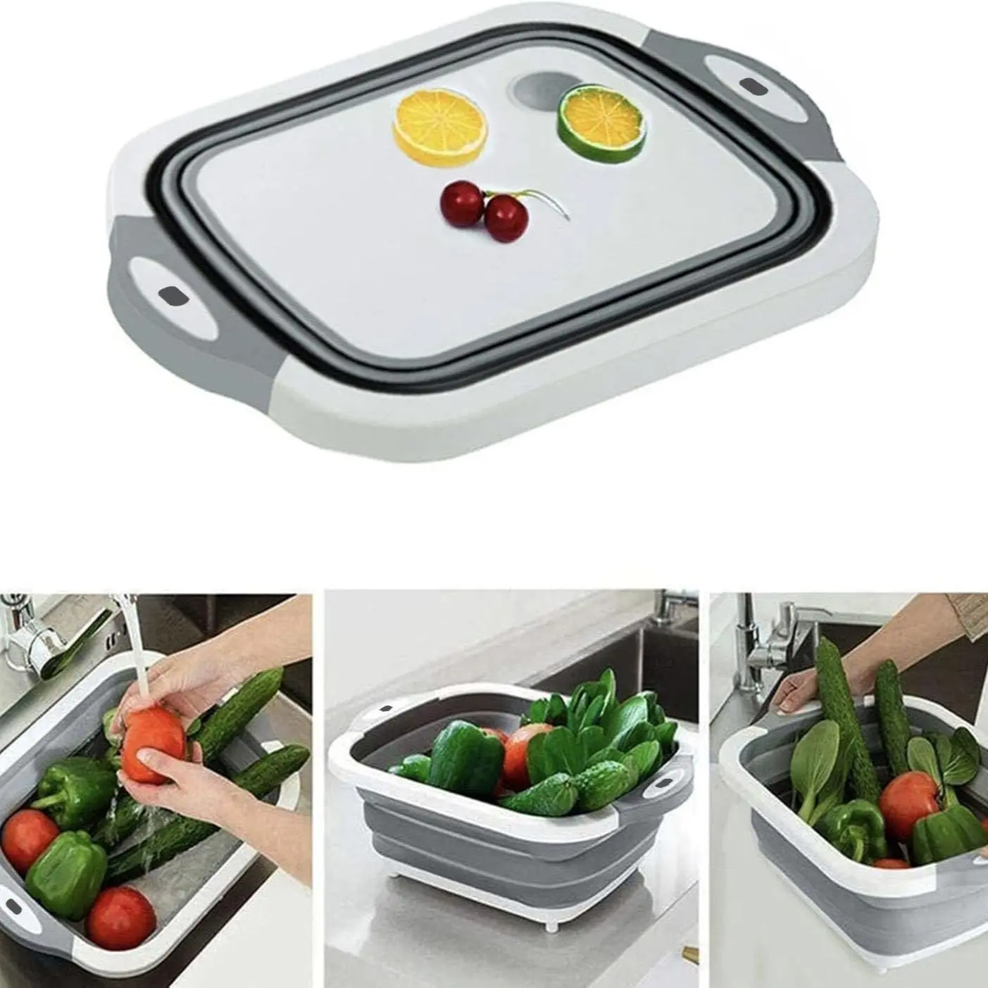 Foldable Dish Basin Set, Multi-Functional Dish Drying Rack, Portable Cutting Board, Adjustable Draining Dish Basket, Camping Picnic Tray