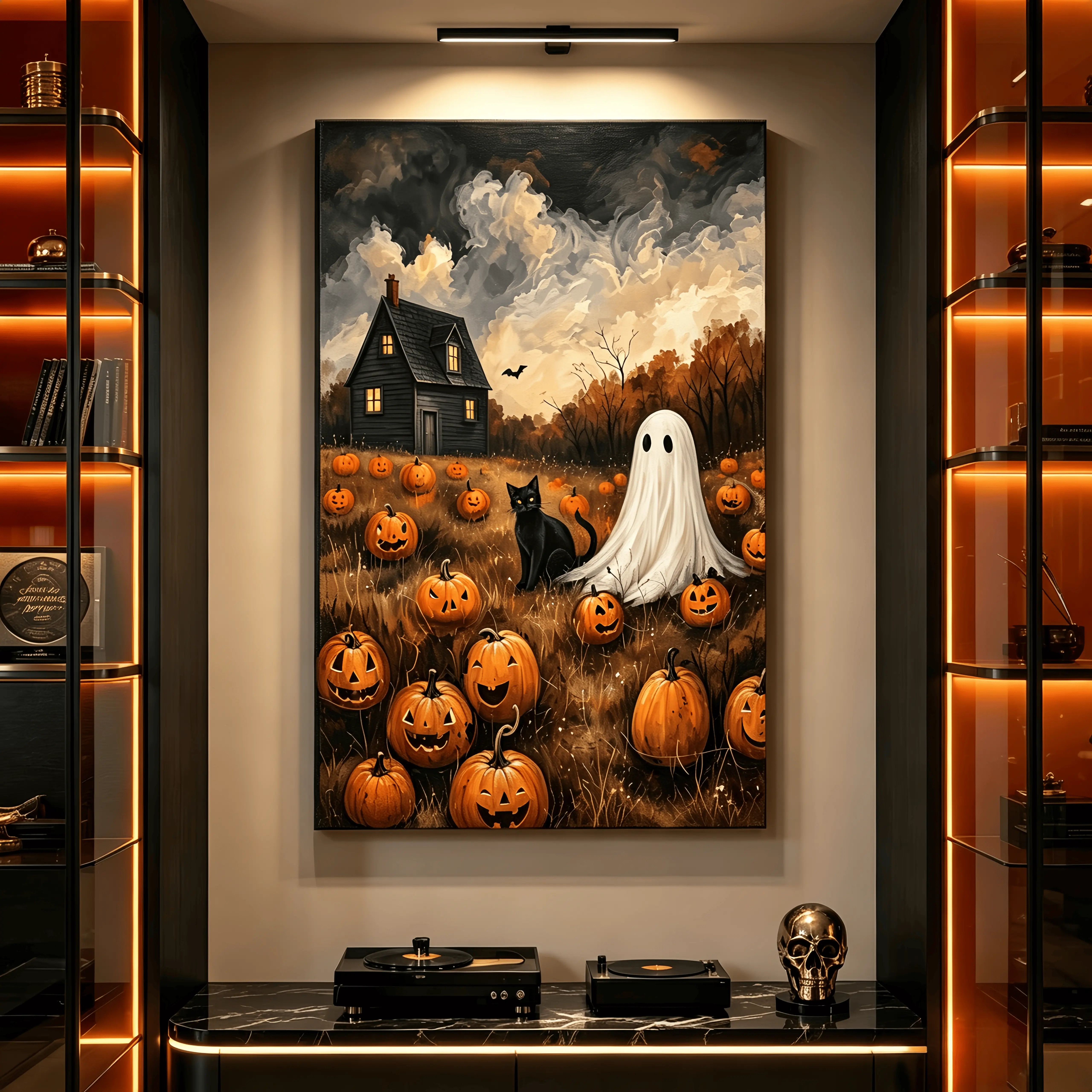Gothic Halloween Canvas Art Spooky Ghost Black Cat Pumpkin Poster Wall Decor Unique Artwork for Living Room Bedroom Bar, Halloween Decor, Gothic Wall Art, Dark Aesthetic Decor, Spooky Room Decor, Witchy Home Decor,