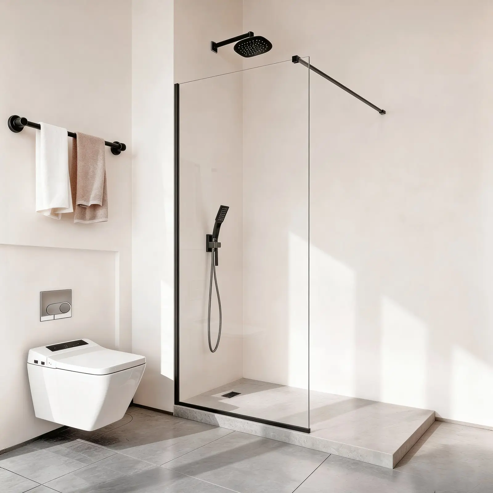 VEVOR Fixed Glass Shower Panel, 34x 73.6 in Semi-Framed Fixed Shower Screen, 5/16 in Thick Clear Tempered Glass Door with Bottom Seal Strip and Hardware, Easy to Clean, for Bathroom, Matte Black