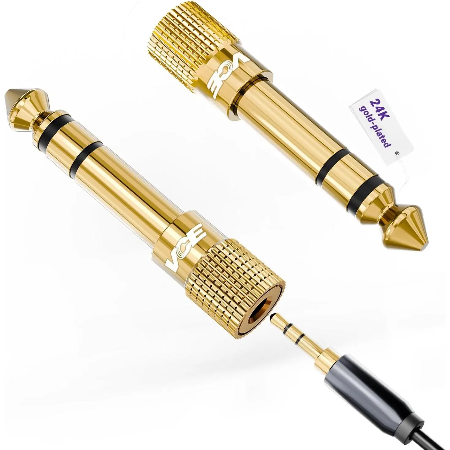3.5mm to 1/4 Adapter Stereo Headphone Adapter, 24K -Plated, 2-Pack | Seamless Audio Connection,  Sound Fidelity, Secure TRS Connection for Aux , Guitar Amplifier, Headphone